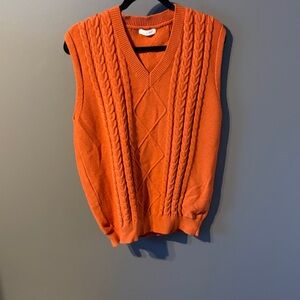 Women's V-Neck Orange Cable Knit Sweater Vest